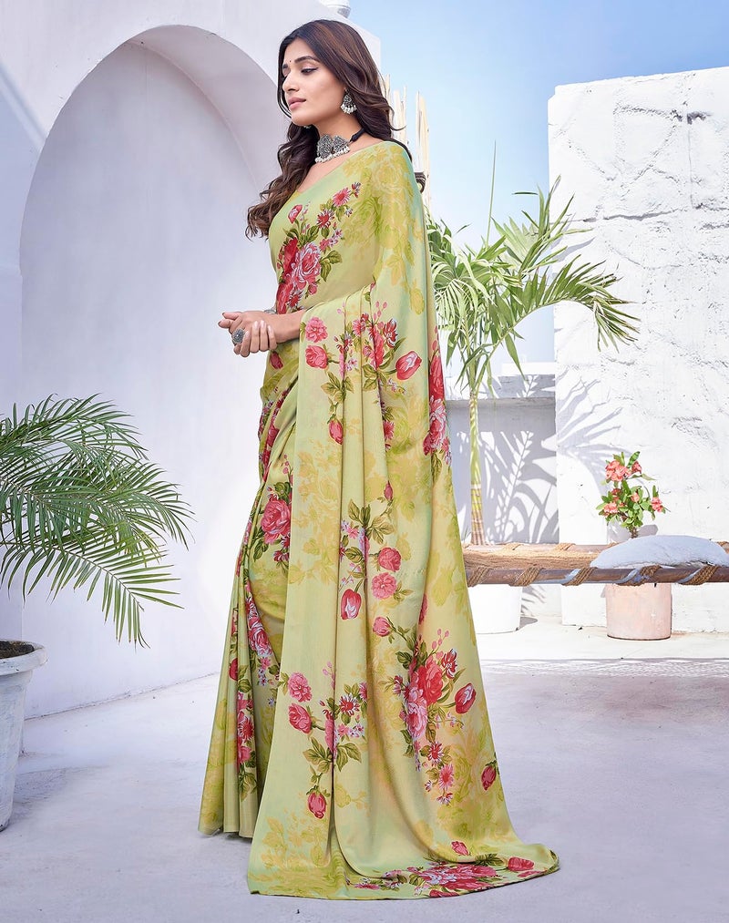 Yashika Women's Elegant Chiffon Saree Set with Blouse Piece - Elevate Your Style with This Trendy Ensemble! (AZ-YS-P1-DIPTI PISTA) - Image 3