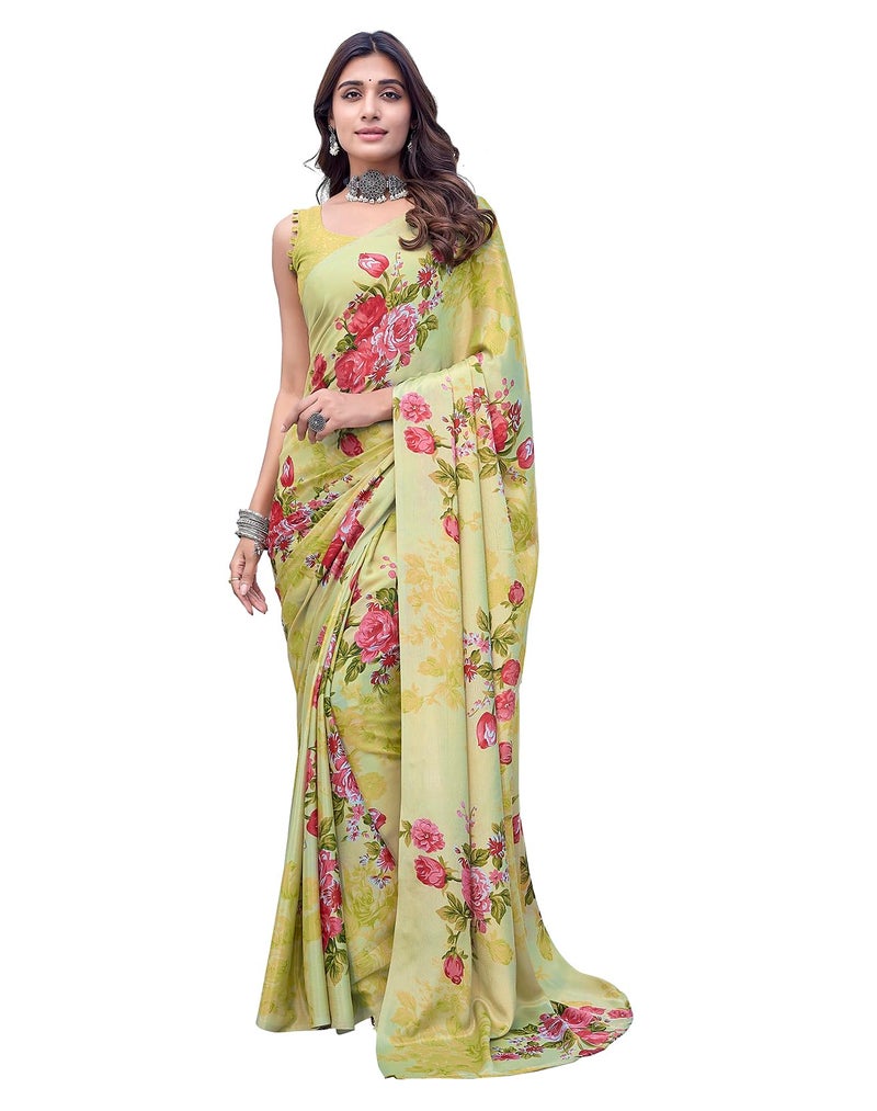 Yashika Women's Elegant Chiffon Saree Set with Blouse Piece - Elevate Your Style with This Trendy Ensemble! (AZ-YS-P1-DIPTI PISTA) - Image 1