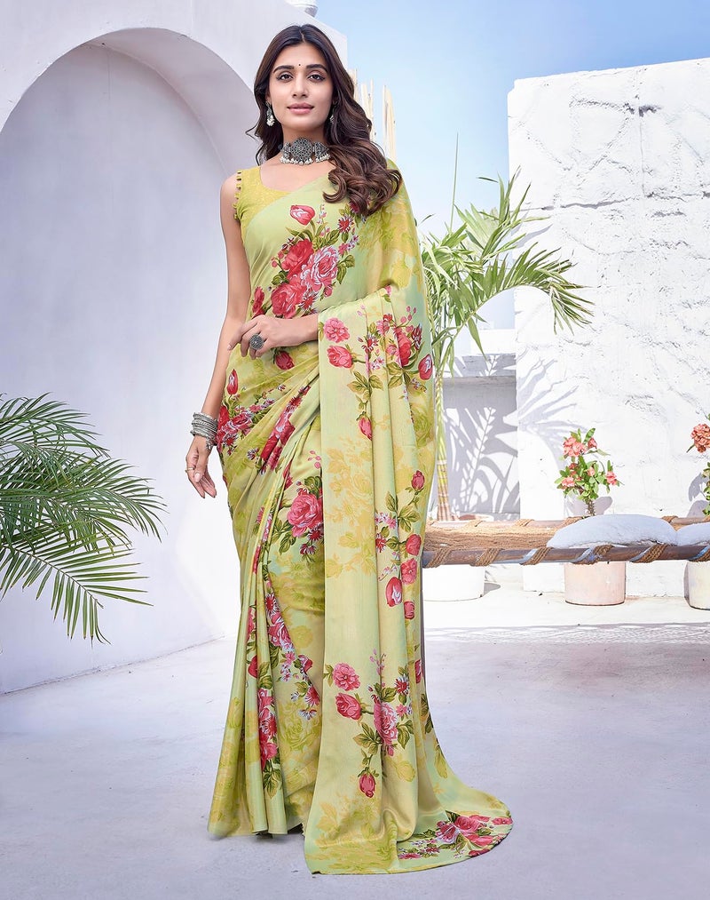Yashika Women's Elegant Chiffon Saree Set with Blouse Piece - Elevate Your Style with This Trendy Ensemble! (AZ-YS-P1-DIPTI PISTA) - Image 5