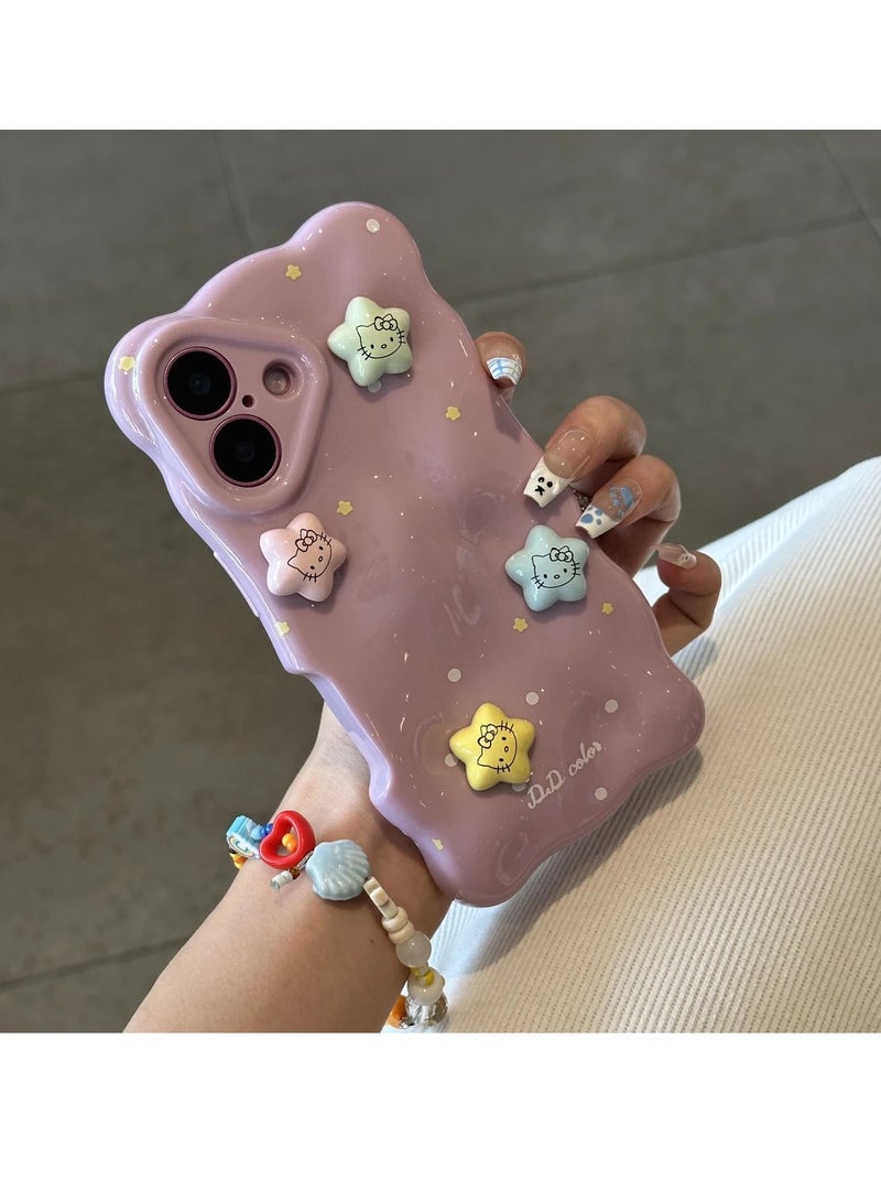 NIBEMINENT 3D Stars Kitty Protective TPU Case Cover For iPhone 14 Pro Max, Purple