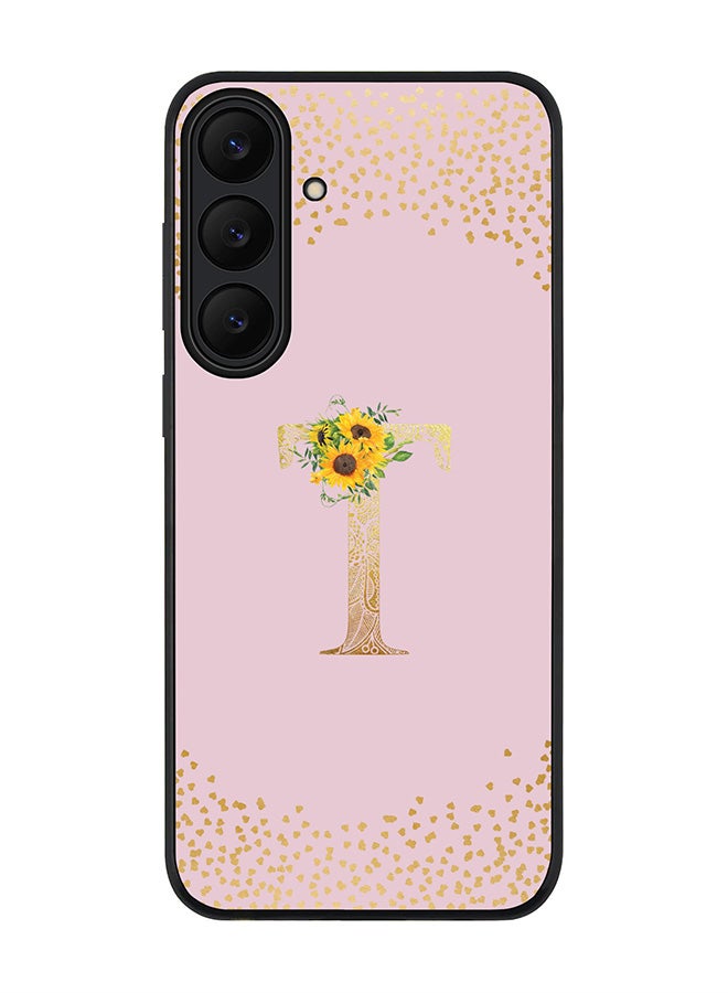 Stylizedd For Samsung Galaxy S25 FE Case,Slim fit Camera Protection, Shockproof Thin Phone cover  - Custom Floral Monogram - T  (Pink )