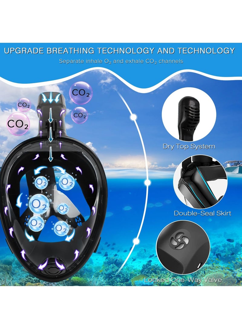 نكومي قناع غطس كامل الوجه، قناع غطس بانورامي قابل للطي بزاوية 180 درجة مزود بحامل كاميرا، آمن للتنفس، مانع للتسرب ومضاد للضباب، معدات غطس مثالية للبالغين والأطفال (L/XL) - Image 4