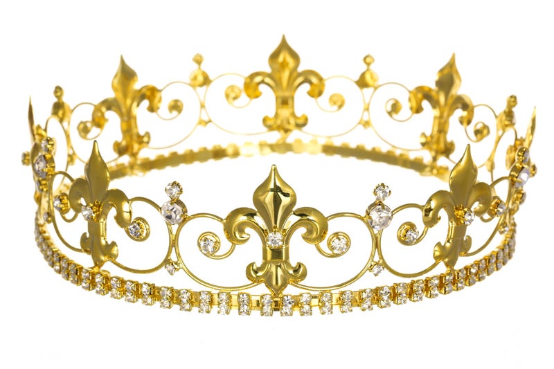 SAMKY Ornate 2 Tall Fleur De Lis Full King Crown  Gold Plated Clear Crystals T1017