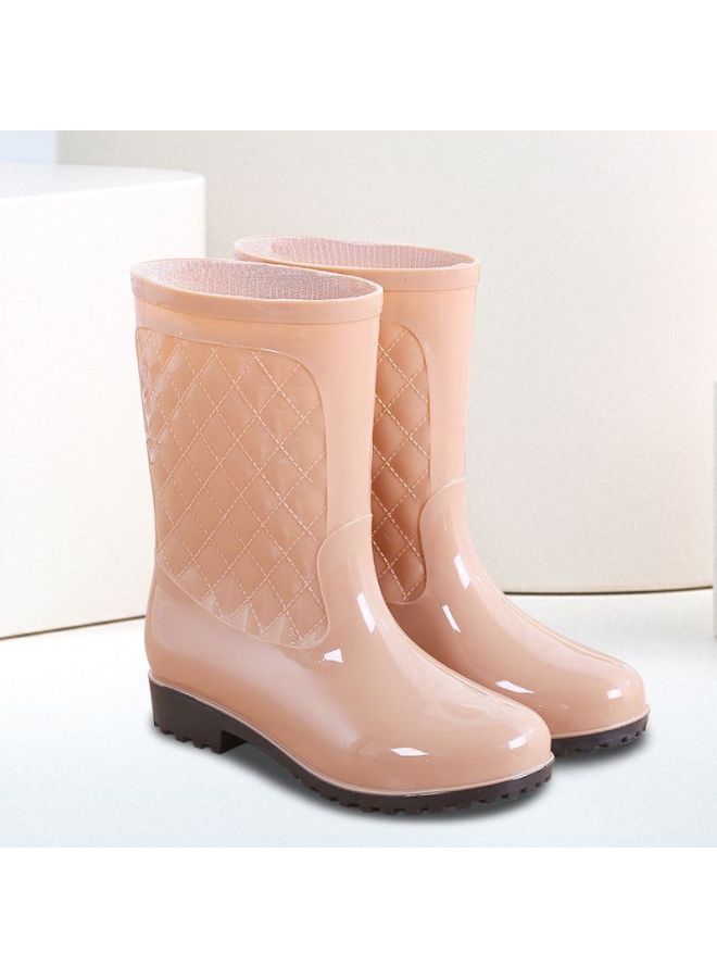 Rain Boots Women's Mid-calf Four Seasons Work Rain Boots Cotton Warm Kitchen Thick Bottom Wear-resistant Water Boots Non-slip Water Shoes Women