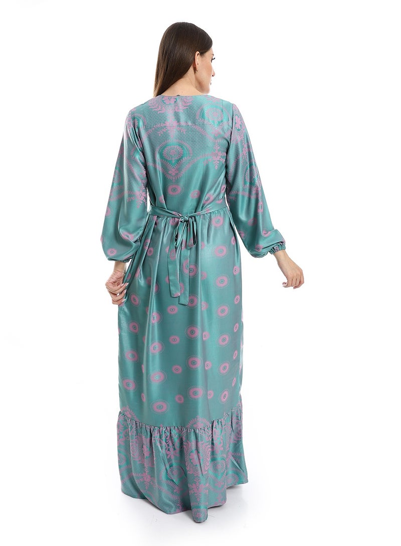 Embroidered Chest Jacquard Cotton Dress - 600 Sky Blue  - Image 2