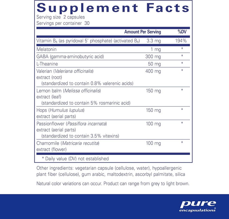 Pure Encapsulations صيغة بيور إنكابسوليشنز بيست ريست تدعم النوم المريح للاسترخاء مكمل نوم مريح غير معدل وراثيًا نباتي 60 كبسولة - Image 2