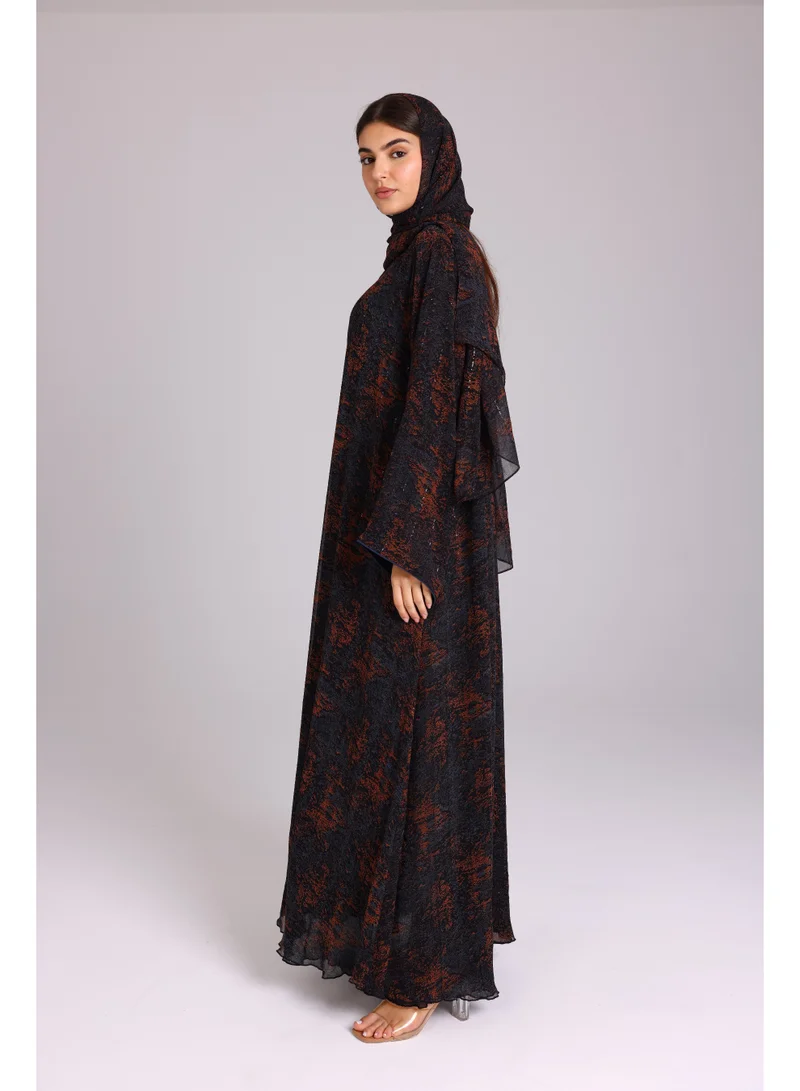 IKKXA Modern Blotch Prints Maxi Blue Abaya