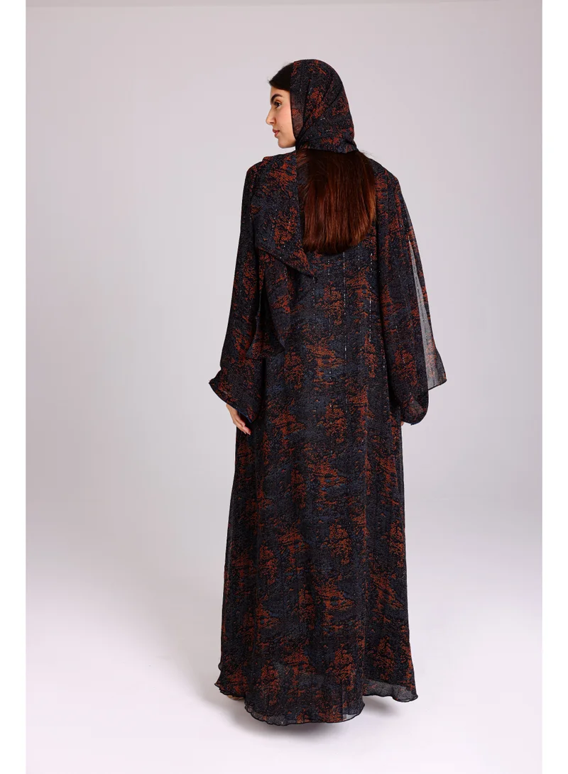 IKKXA Modern Blotch Prints Maxi Blue Abaya