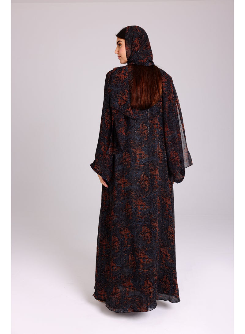 IKKXA Modern Blotch Prints Maxi Blue Abaya - Image 4