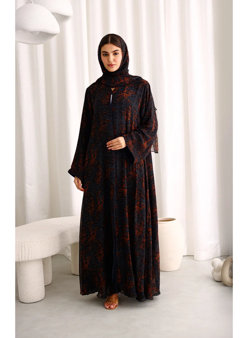 Modern Blotch Prints Maxi Blue Abaya