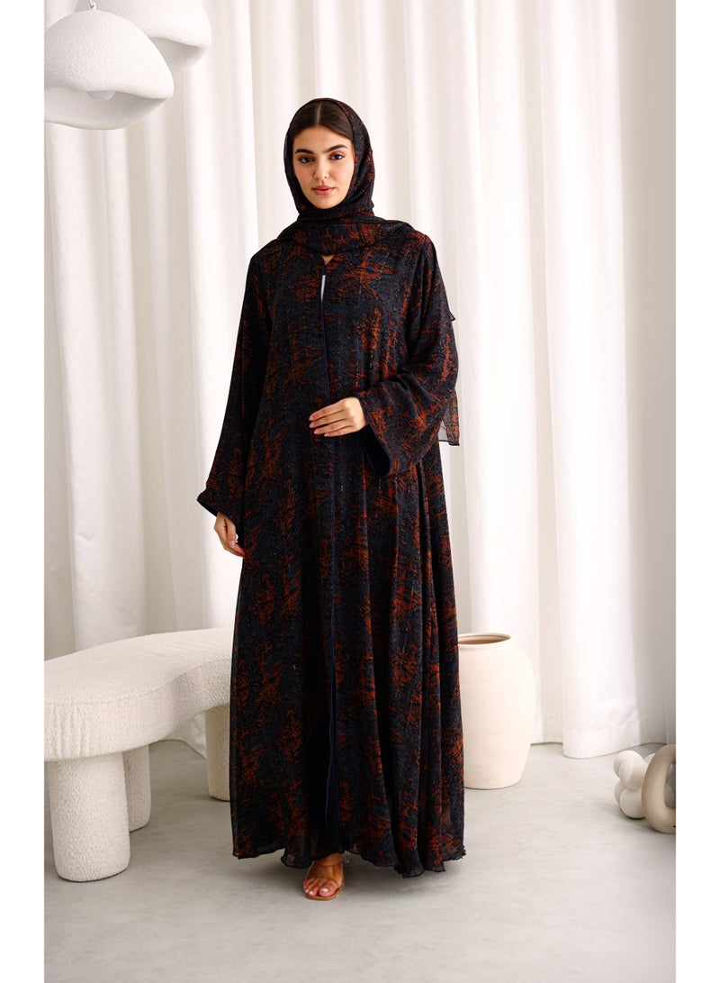 IKKXA Modern Blotch Prints Maxi Blue Abaya - Image 1