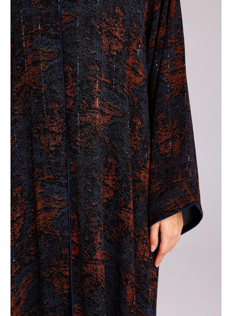 IKKXA Modern Blotch Prints Maxi Blue Abaya