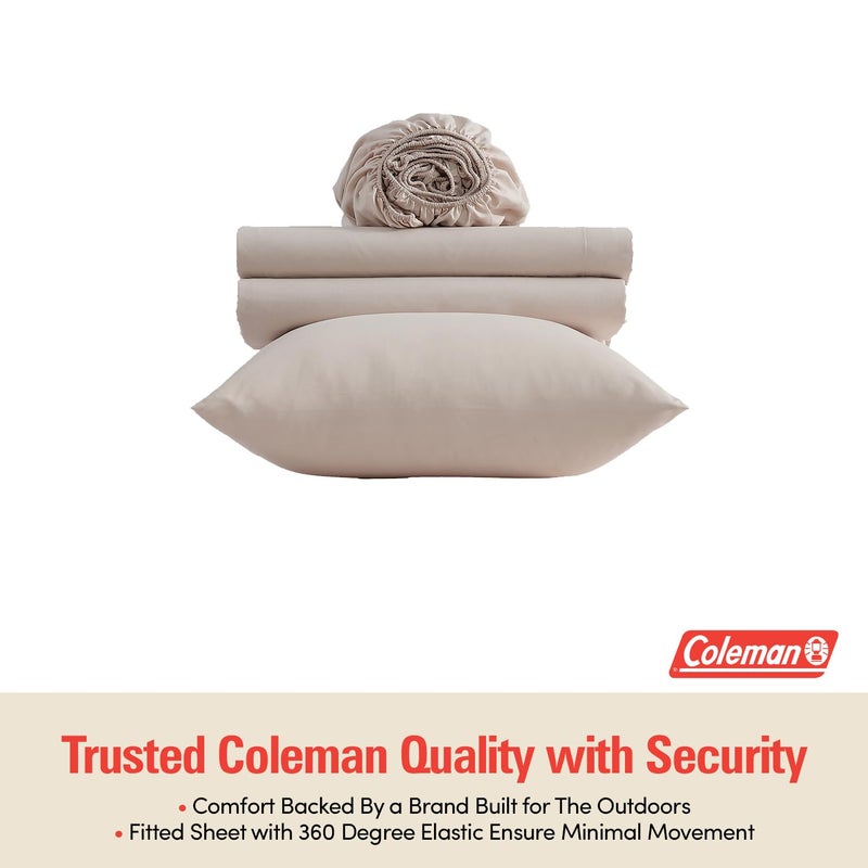 Coleman Twin XL Sheets Set â€“ Durable Home Bedding with Outdoor Heart, Stylish & Reliable for Bedroom or Cabin â€“ Premium Solid Color, Built for Comfort, Style & Occasional Outdoor Use, Beige - Image 2
