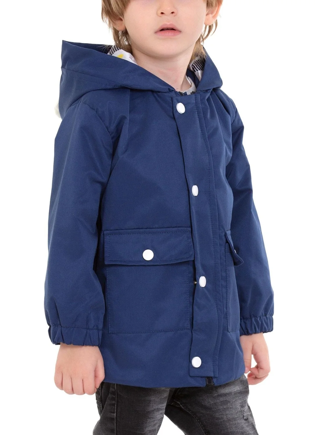 Zepkids Hooded Long Sleeve Bear Printed Navy Blue Color Boy Raincoat