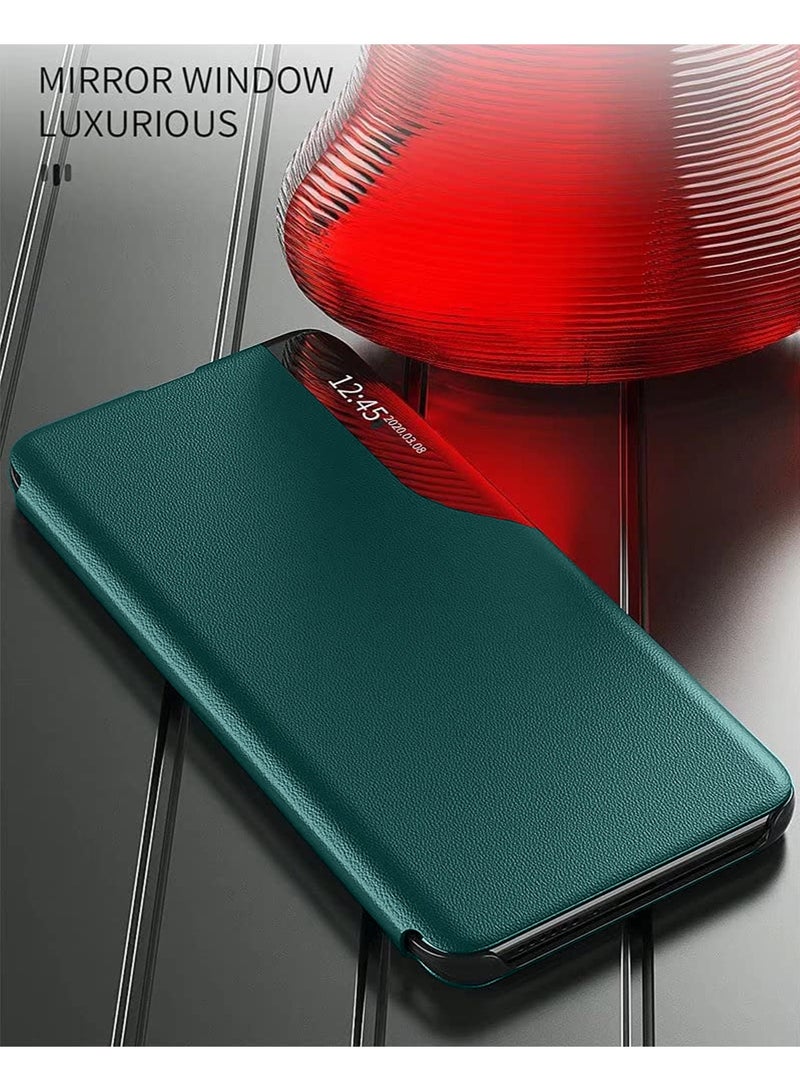 Wtech Smart Mirror Window Flip Phone Case Auto Sleep Wake Cover For Samsung Galaxy S24 5G 2024 Dark Green - Image 2