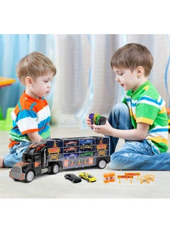 Click N' Play Click N' Play Truck Transport Carrier Toy for Boys and Girls, 15 Piece Hauler Truck with Cars, Road Signs, & More, Includes 28 Car Slots - Great Gift For Toddlers & Kids Age 3+, Black  - Image 4