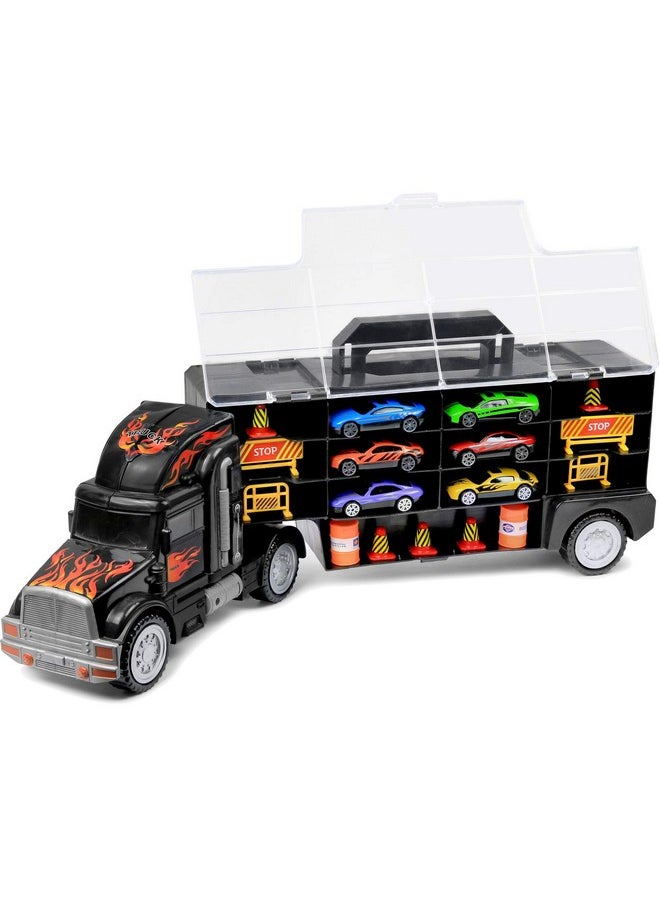Click N' Play Click N' Play Truck Transport Carrier Toy for Boys and Girls, 15 Piece Hauler Truck with Cars, Road Signs, & More, Includes 28 Car Slots - Great Gift For Toddlers & Kids Age 3+, Black  - Image 3