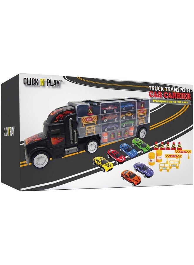 Click N' Play Click N' Play Truck Transport Carrier Toy for Boys and Girls, 15 Piece Hauler Truck with Cars, Road Signs, & More, Includes 28 Car Slots - Great Gift For Toddlers & Kids Age 3+, Black  - Image 5