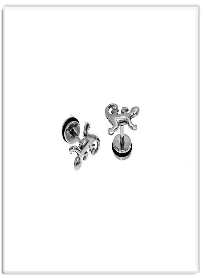 Xusamss Punk Body Piercing Earrings Stainless Steel Animal Gecko Stud Earrings(White) - Image 5