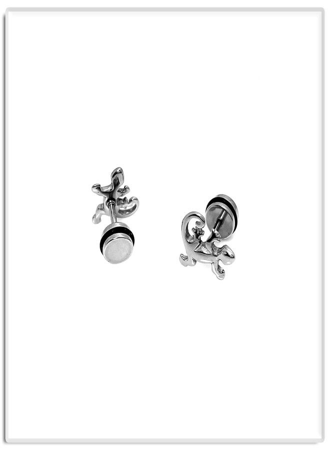 Xusamss Punk Body Piercing Earrings Stainless Steel Animal Gecko Stud Earrings(White) - Image 3