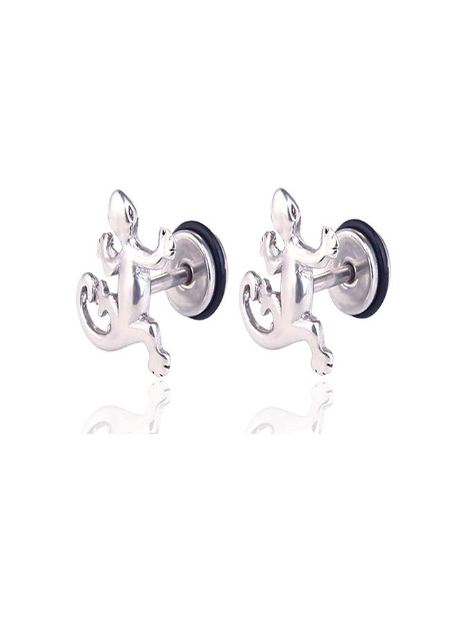 Xusamss Punk Body Piercing Earrings Stainless Steel Animal Gecko Stud Earrings(White) - Image 1