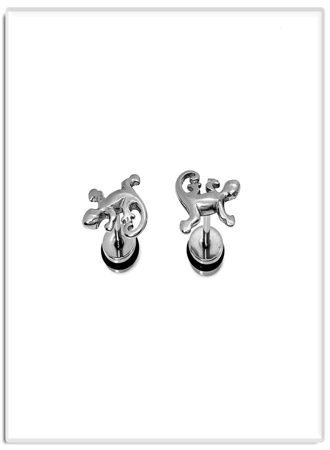 Xusamss Punk Body Piercing Earrings Stainless Steel Animal Gecko Stud Earrings(White) - Image 4