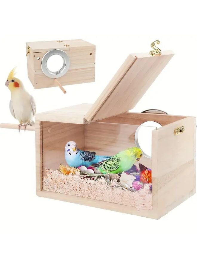 Large Wooden Bird Breeding Box With Clear Acrylic Back Flip Top For Easy Cleaning - Image 2