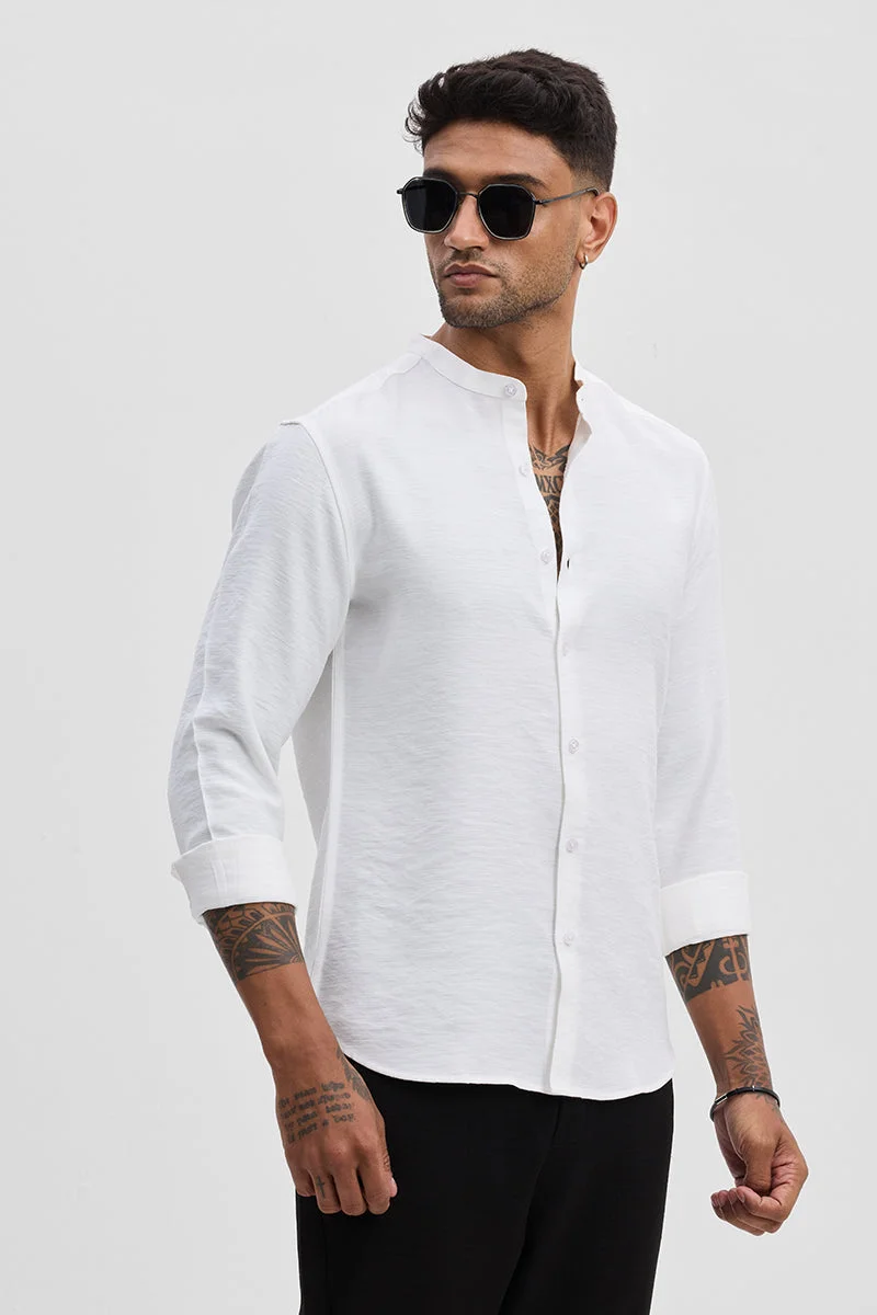 سنيتش White Textured Long Sleeve Slim Fit Casual Shirt