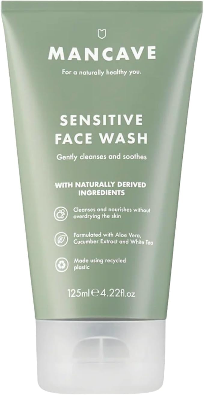 ManCave Sensitive Face Wash 125ml for Men Clean and nourish Skin with Cucumber Extract White Tea and Aloe Vera Dermatologically Tested Natural Formulation Vegan Friendly - Image 1