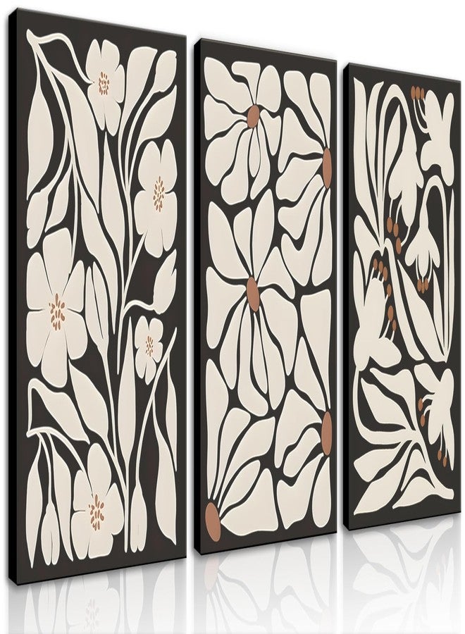 QGNBGBJ Framed Black Boho Flowers Plant Wall Art Abstract Botanical Flower Canvas Poster Vintage Bohemian Neutral Floral Prints Wall Decor Trendy Black Beige Floral Set for Girl Bedroom(12x16in) - Image 1