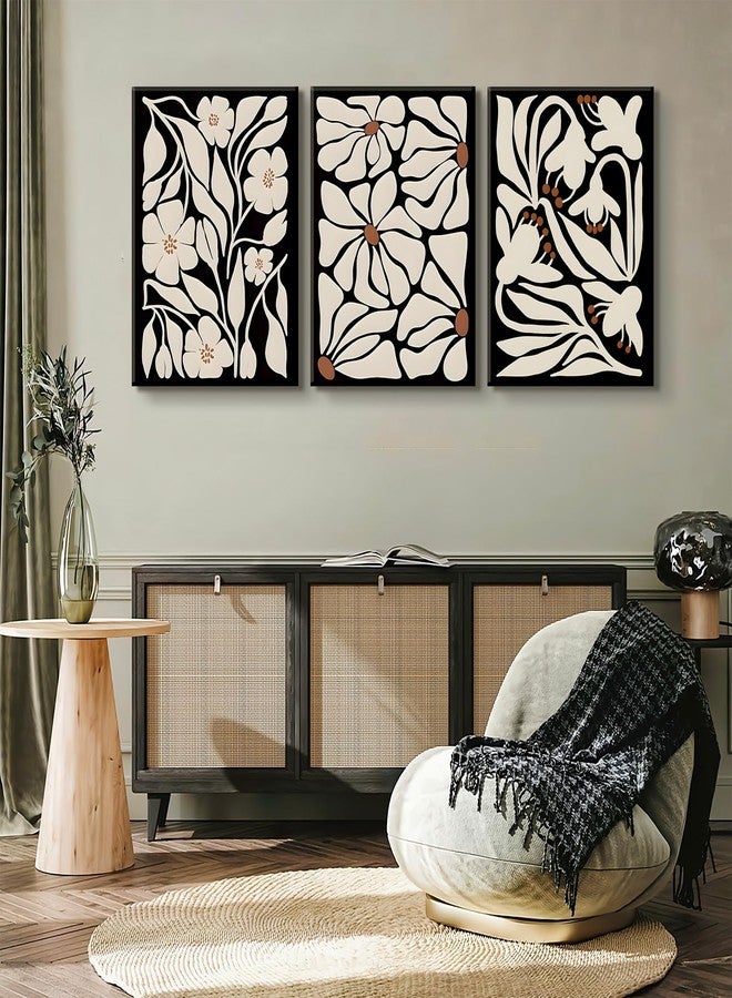 QGNBGBJ Framed Black Boho Flowers Plant Wall Art Abstract Botanical Flower Canvas Poster Vintage Bohemian Neutral Floral Prints Wall Decor Trendy Black Beige Floral Set for Girl Bedroom(12x16in) - Image 4