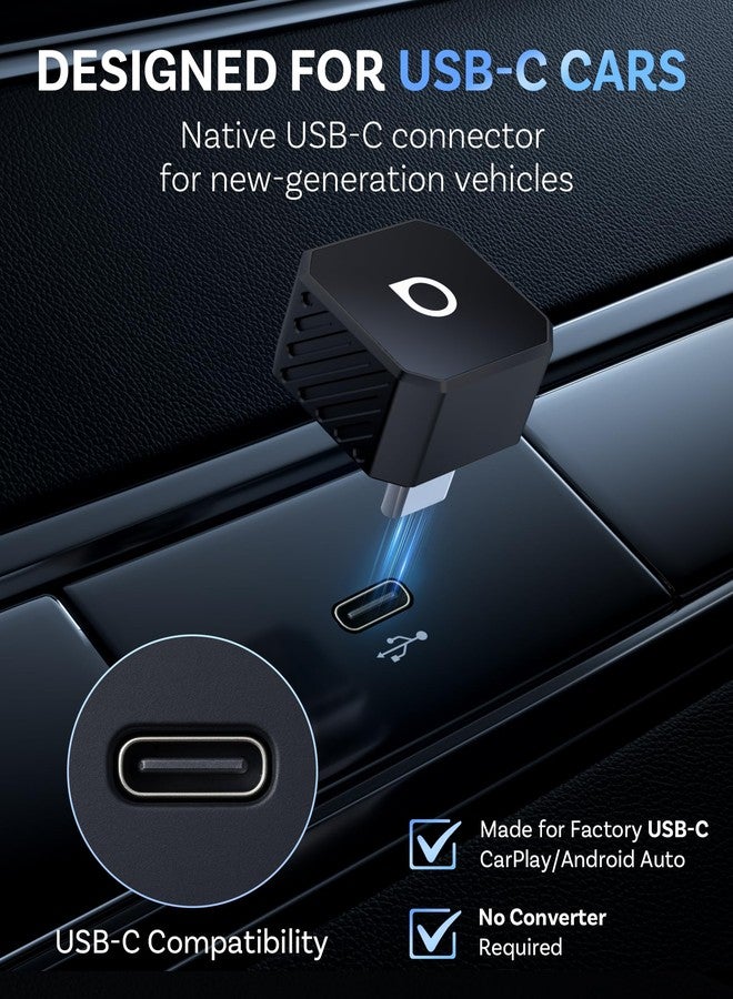 أوتوكاست محول OTTOCAST USB-C اللاسلكي لـ CarPlay ومحول Android Auto - التوصيل والتشغيل لأجهزة Apple iPhone/Android، دونجل بلوتوث من النوع C متعدد المستخدمين 2 في 1، للسيارات المزودة بنظام CarPlay/Android Auto سلكي (أسود) - Image 2