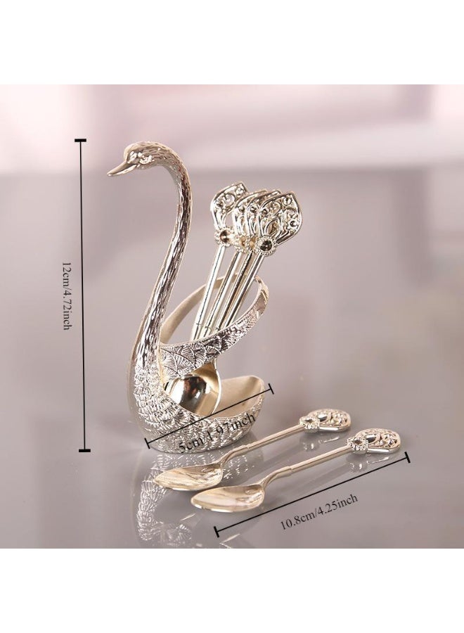 Coffee Spoons Set, Including 6 Stainless Steel Spoons and 1 Swan Base, Creative Swan Design Coffee Stirring Spoons for Dessert and Tea, Kitchen Cutlery and Tableware Utensils Supplies - Image 1
