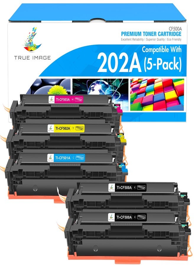 TRUE IMAGE Compatible Toner Cartridge Replacement for HP 202A CF500A 202X Color Laserjet Pro MFP M281fdw M281cdw M254dw M281fdn M254dn M254nw M281 M254 Toner Printer Ink (BK/C/Y/M, 5-Pack) - Image 1
