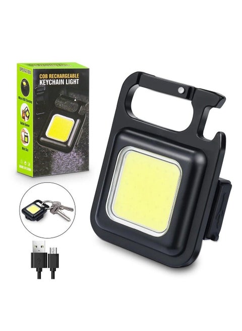 COB Rechargeable Mini Keychain Flashlight Pocket Light With Folding Bracket Bottle Opener, Magnet Base For Fishing, Walking And Camping