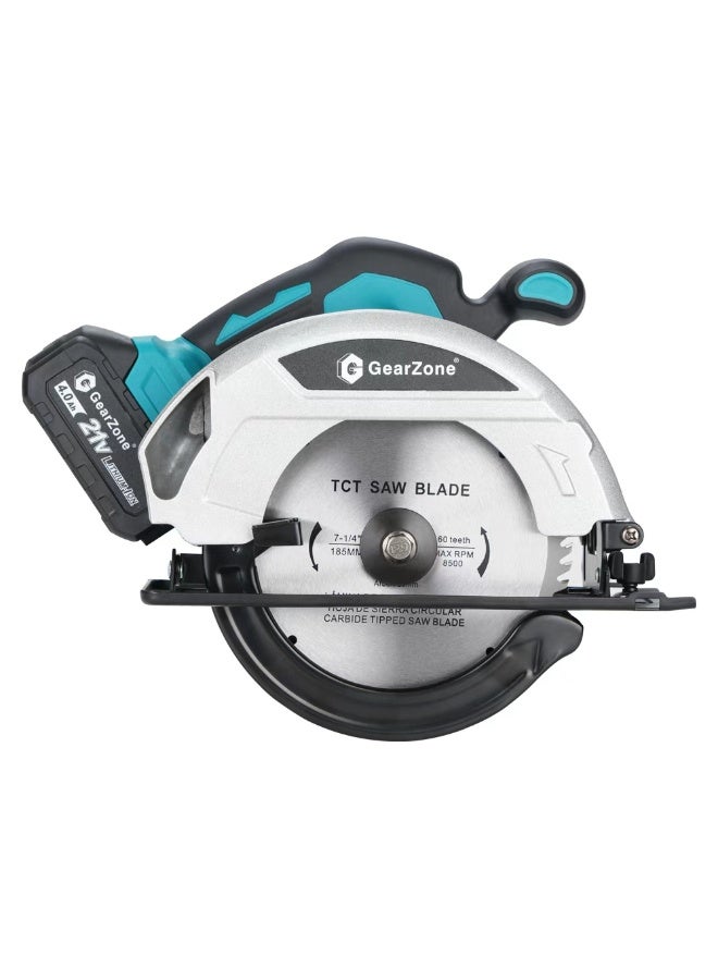 GearZone Cordless Circular Saw 7-1/4" with 2pcs 21v Battery, 4500RPM Electric Circular Saw with Blade, 0-45° Bevel Cutting, Max 2-1/4" Depth for Wood-Blue - Image 2