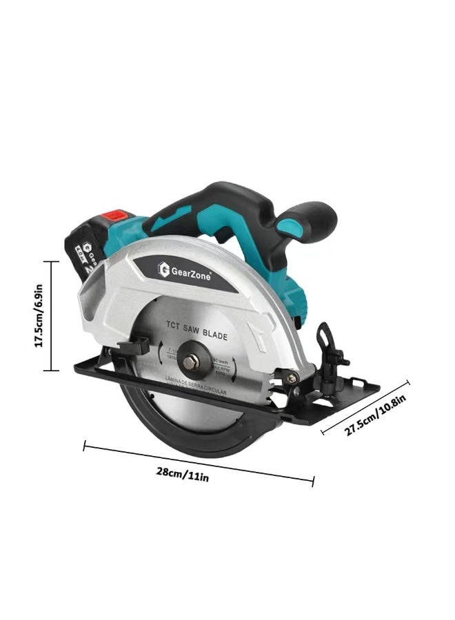 GearZone Cordless Circular Saw 7-1/4" with 2pcs 21v Battery, 4500RPM Electric Circular Saw with Blade, 0-45° Bevel Cutting, Max 2-1/4" Depth for Wood-Blue - Image 5