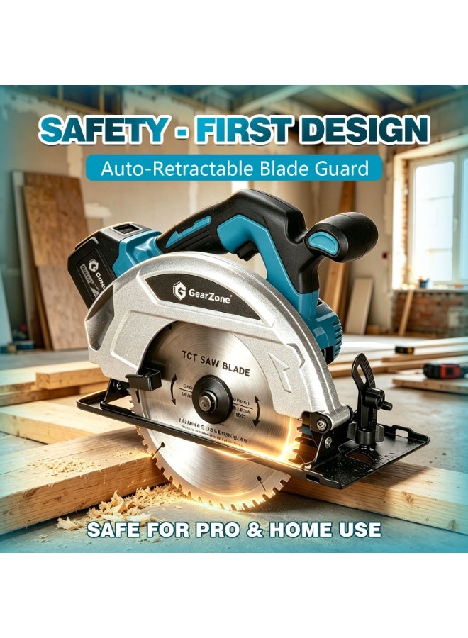 GearZone Cordless Circular Saw 7-1/4" with 2pcs 21v Battery, 4500RPM Electric Circular Saw with Blade, 0-45° Bevel Cutting, Max 2-1/4" Depth for Wood-Blue - Image 5