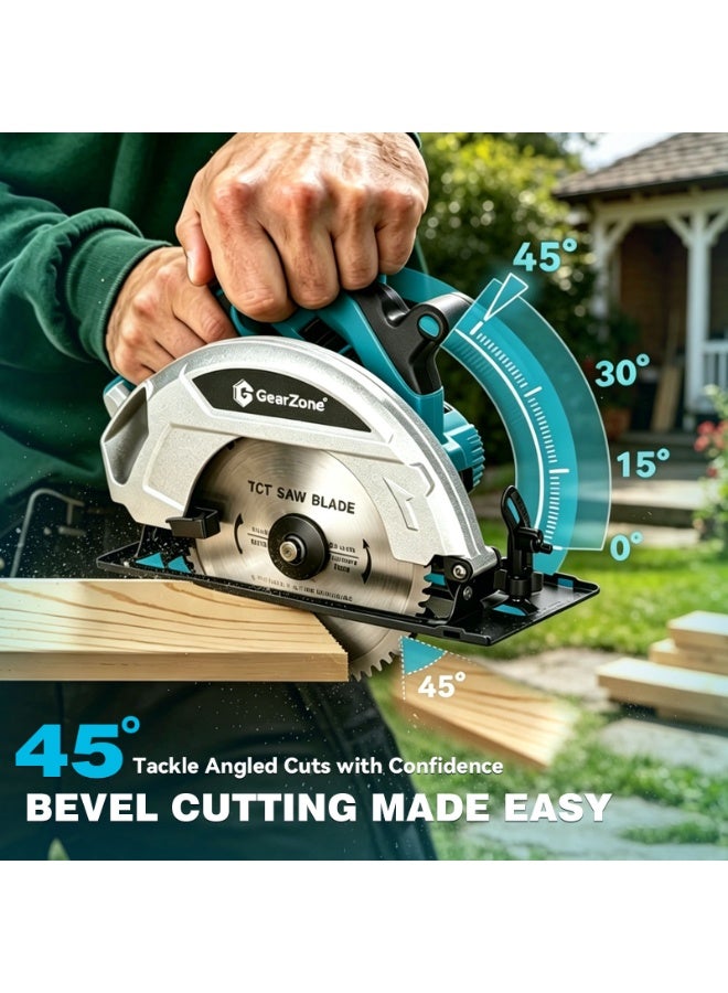 GearZone Cordless Circular Saw 7-1/4" with 2pcs 21v Battery, 4500RPM Electric Circular Saw with Blade, 0-45° Bevel Cutting, Max 2-1/4" Depth for Wood-Blue - Image 3