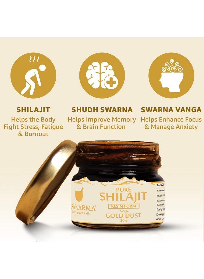 UPAKARMA راتنج شيلاجيت النقي من أوباكارما مع غبار الذهب 20 جرام | 300 ملغ/حصة | مصادر عالمية واسعة | تركيبة أيورفيدا قوية مع ذهب عيار 24 قيراط | نقاء مختبر مُختبر | 66 حصة - Image 3