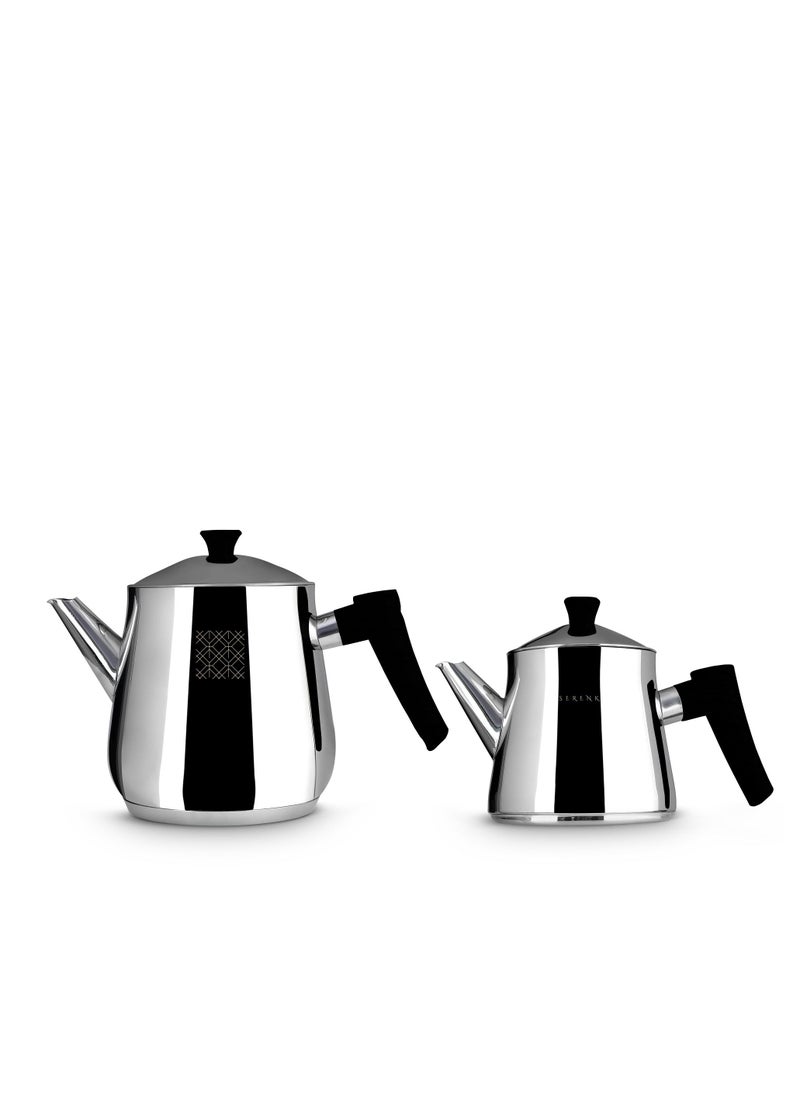 Serenk Serenk Traditional Turkish Tea Pot, 18/10 Stainless Steel, Rapid Boil Stove Top Tea Kettle, 2 Lids, Extra Strong Forged Thermo-Capsule Bottom, Mirror Polished Design, 3 Qt, Black  - Image 2