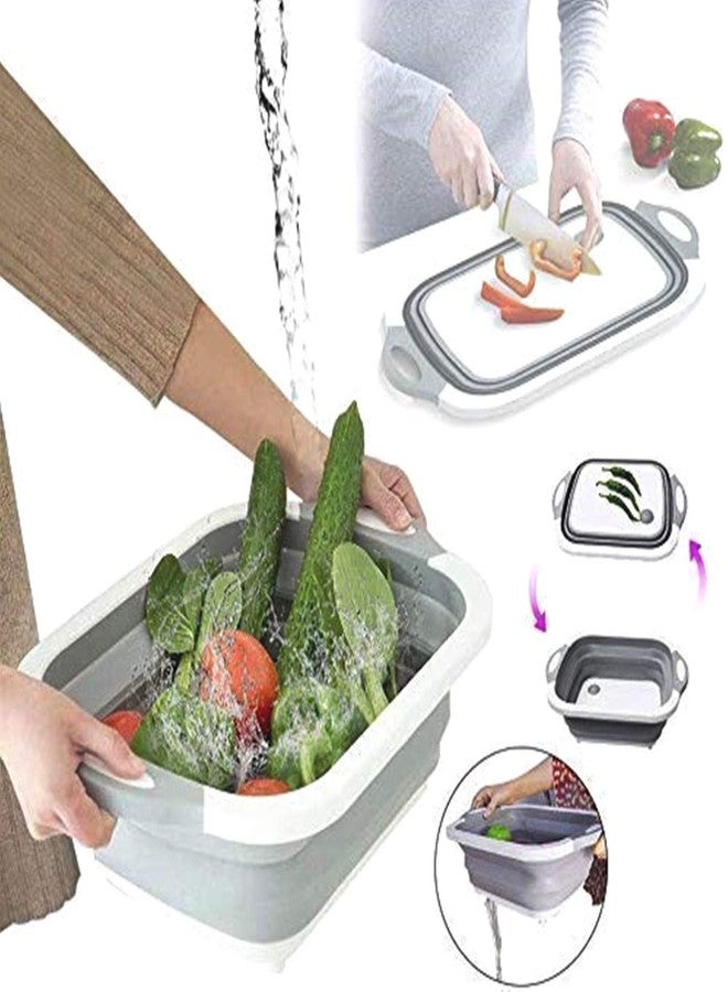 Dvijisha 3 in 1 Folding Drain Basket Collapsible Colander Vegetable Fruits Washing Strainer Kitchen Foldable Cutting Board - Basket (Multi Color) - Image 2