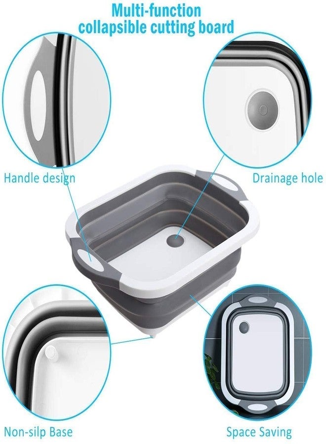 Dvijisha 3 in 1 Folding Drain Basket Collapsible Colander Vegetable Fruits Washing Strainer Kitchen Foldable Cutting Board - Basket (Multi Color) - Image 4