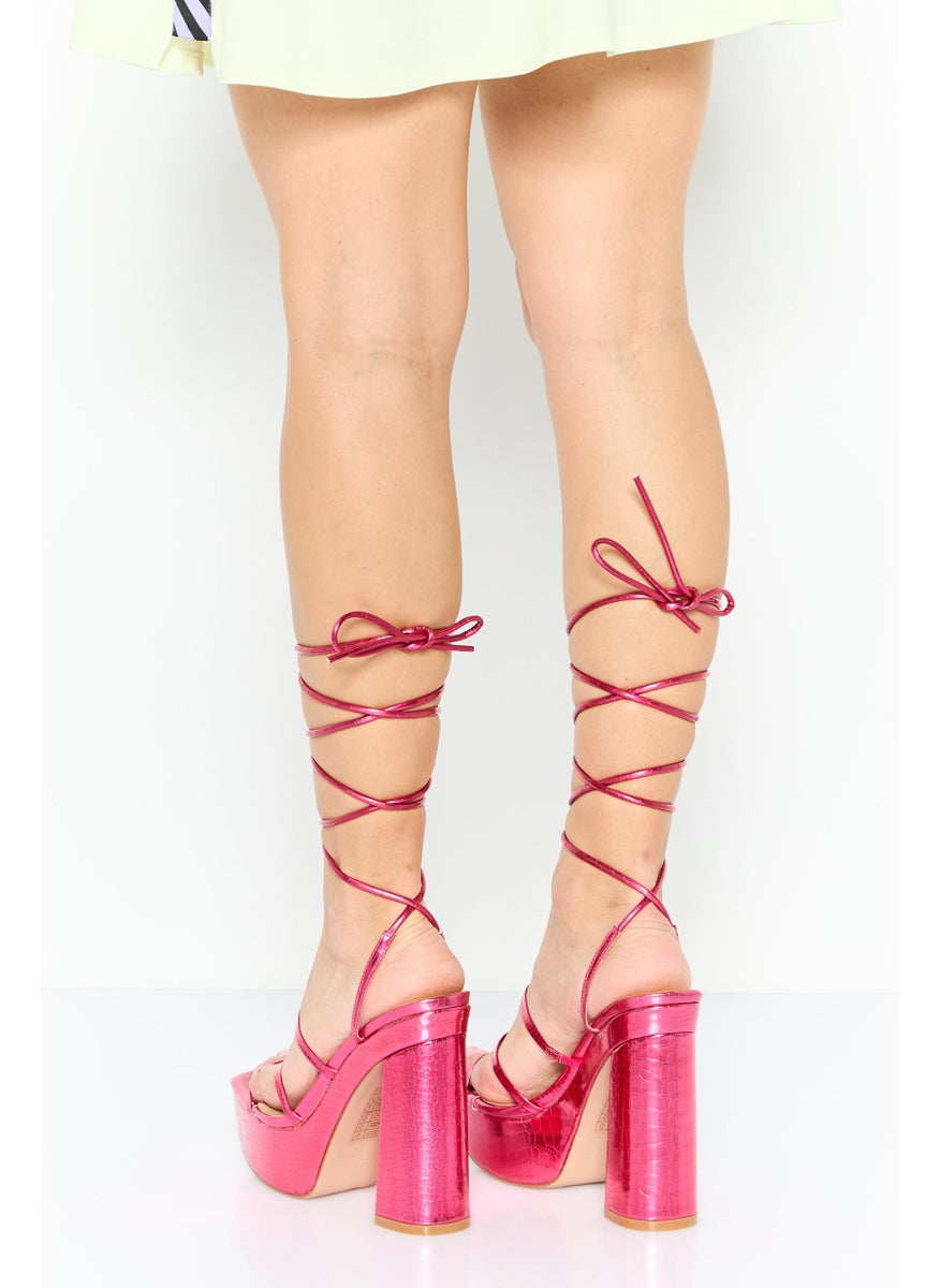 Simmi London - Women Sia Strappy Lace Up Platform Heel Sandals, Hot Pink - Image 1