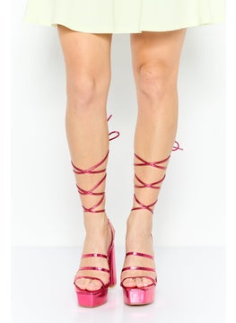 Women Sia Strappy Lace Up Platform Heel Sandals, Hot Pink