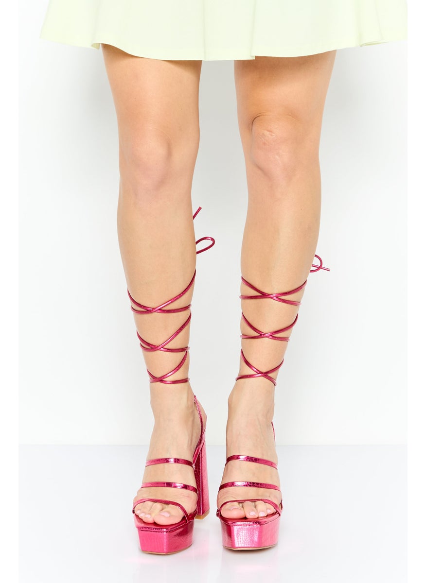 Simmi London - Women Sia Strappy Lace Up Platform Heel Sandals, Hot Pink - Image 1