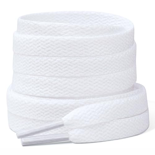 Stepace [2 Pairs Flat Shoe Laces for Sneakers 5/16 Width 30-72 Length 26 Color Shoelaces White 54(137 cm) - Image 1