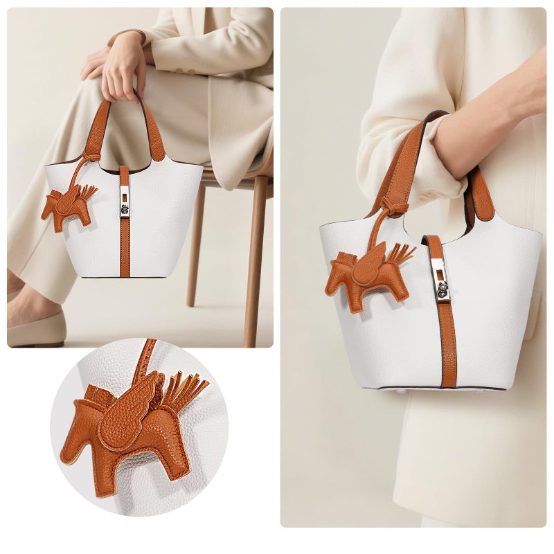 Kadynow Tote Bag for Women Vegan Leather Bucket Purse for Women Top Handle Handbag Shoulder Bag with Detachable Small Purse Croissant Brown - Image 3