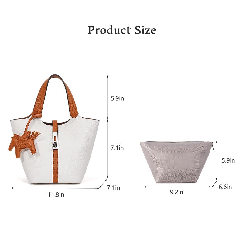 Kadynow Tote Bag for Women Vegan Leather Bucket Purse for Women Top Handle Handbag Shoulder Bag with Detachable Small Purse Croissant Brown - Image 5