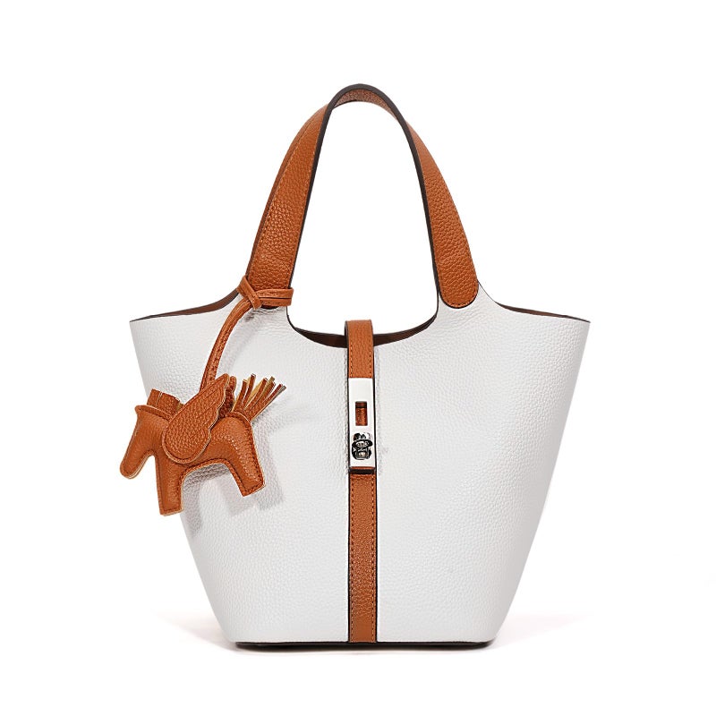 Kadynow Tote Bag for Women Vegan Leather Bucket Purse for Women Top Handle Handbag Shoulder Bag with Detachable Small Purse Croissant Brown - Image 1